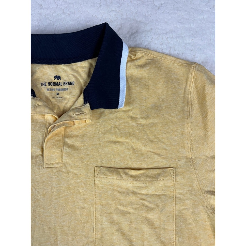 The Normal Brand Mens Active‎ Puremeso Yellow Polo Shirt Medium Pocket Bear Logo